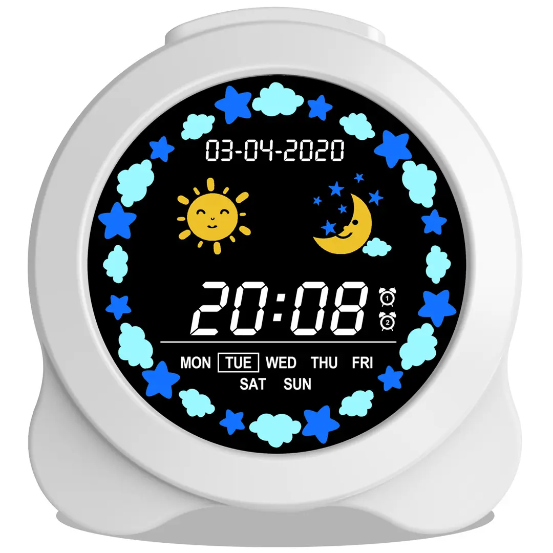 Kids Alarm Clock，with Sun and Moon Display, Ideal as a Gift for Kids