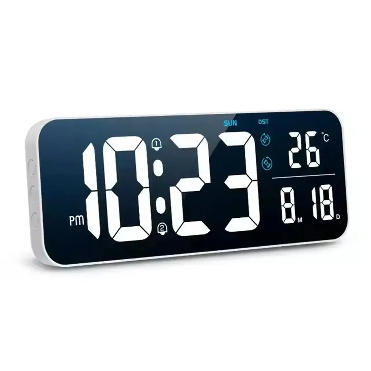 Rectangle living room wall clock with 2 alarms and countdown time function.