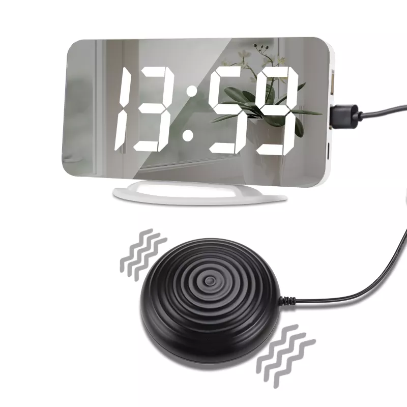 LED Dual USB Mirror Vibration Alarm Clock